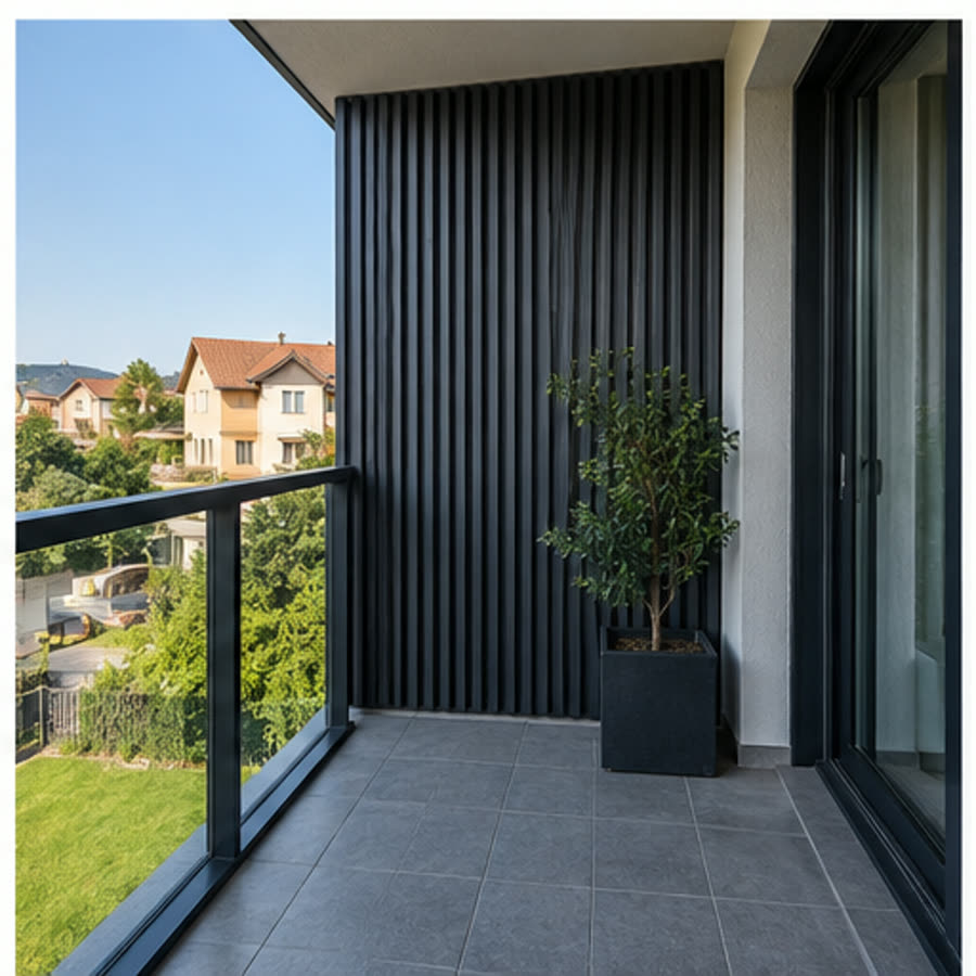 Balcon cu perete de riflaje de aluminiu antracit