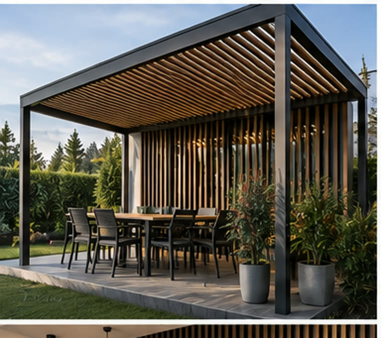 Pergola cu riflaje de aluminiu deasupra unei terase