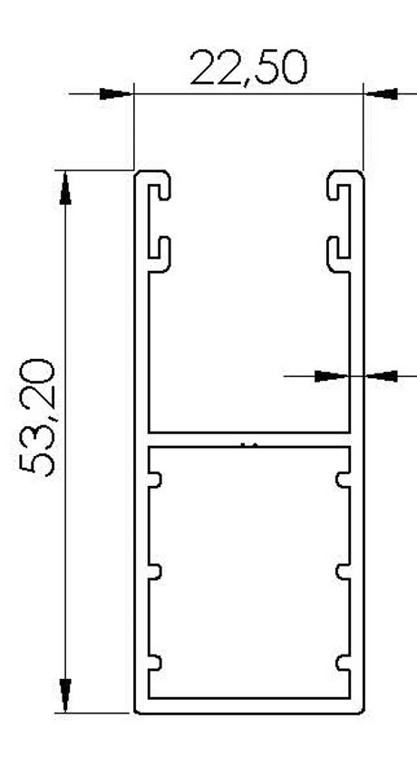 Desen de secțiune, traversa HTF pentru riflaje de aluminiu, 53,2 x 22,5 mm