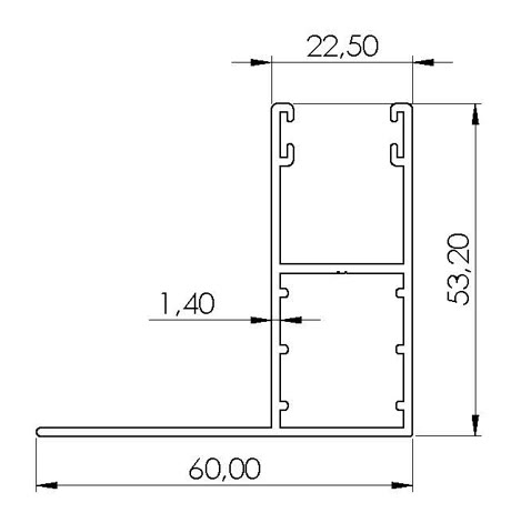 Desen de secțiune, traversa LHTF cu talpă de 60 mm, pentru riflaje de aluminiu