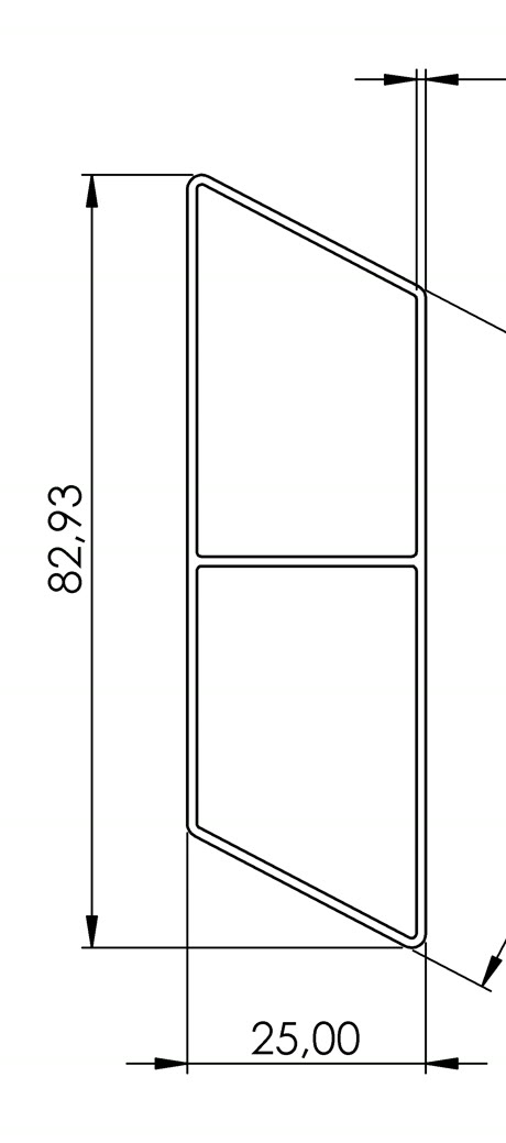 Desen de secțiune pentru profilul rhombus de aluminiu 82,9 x 25 mm, cotele în mm